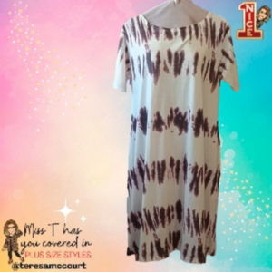 [D24-1] NWT. Burgundy Ivory Tie Dye Heavyweight Rounded Neck Tee Shirt Dress 1X